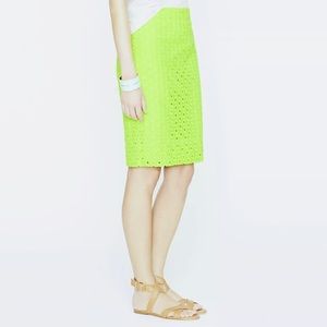 J. Crew Neon Lime Eyelet Pencil Skirt